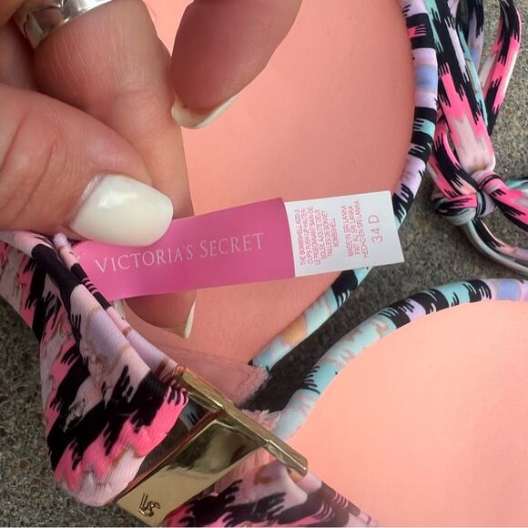 Victoria’s Secret 34D Bombshell 2 Cup Push Up Halter Bikini Top Neon Aztec - Picture 4 of 5